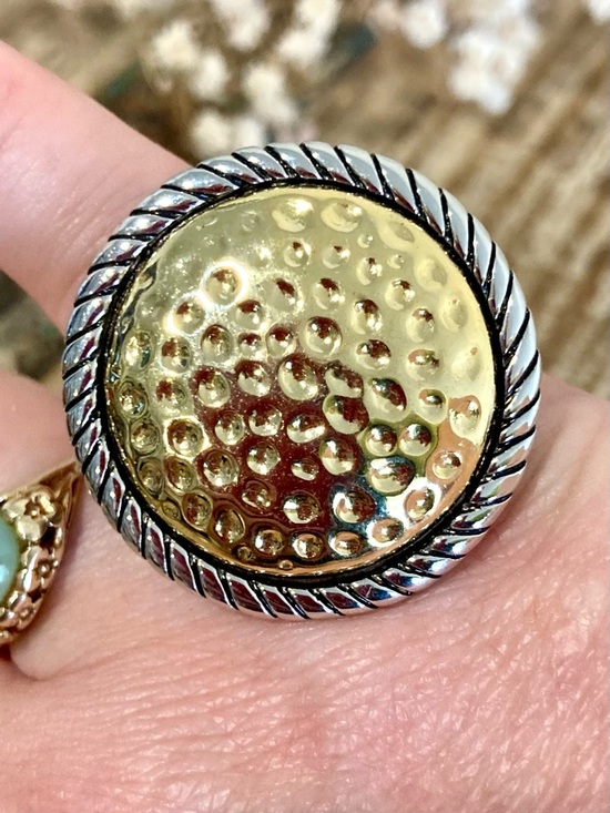 Hammered Gold & Silver Rope Statement Ring – Mixed Metal Fashion Jewelry Size 8 - Picture 11 of 11